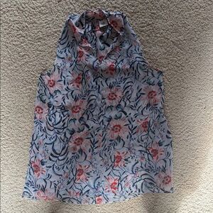 CAbi Floral Sleeveless Blouse in Red and Blue